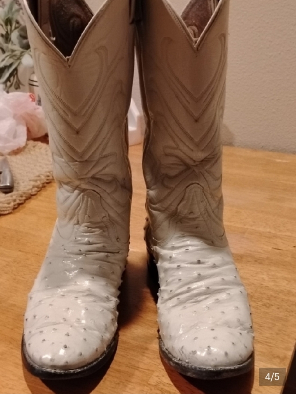 White Ostrich Leather Cowboy Boots